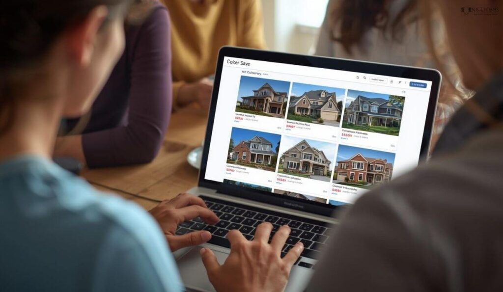 a group of people looking into properties.
