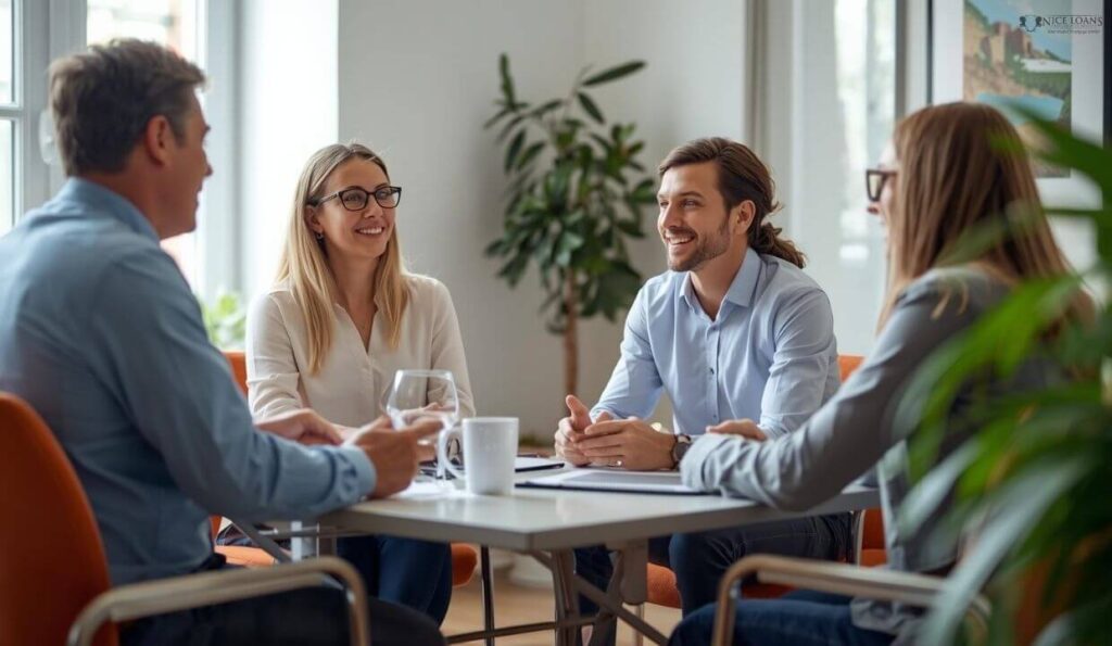 a group of clients and lenders in a meeting.
