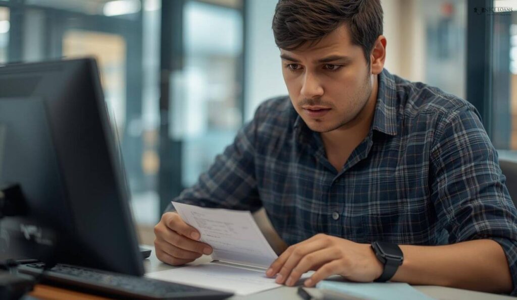 a man looking through a document.
