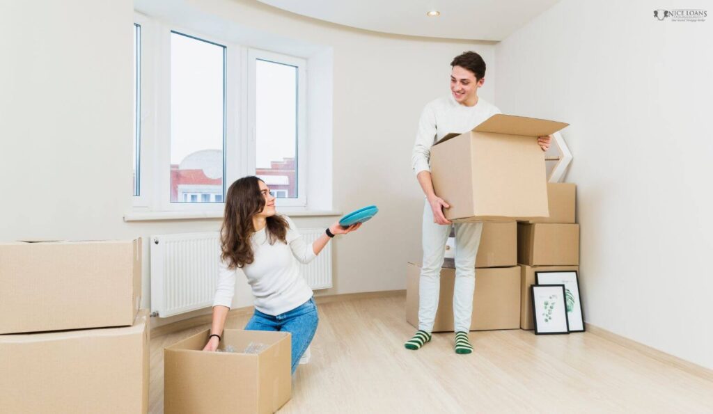 a young couple moving into their newly built owner occupier property
