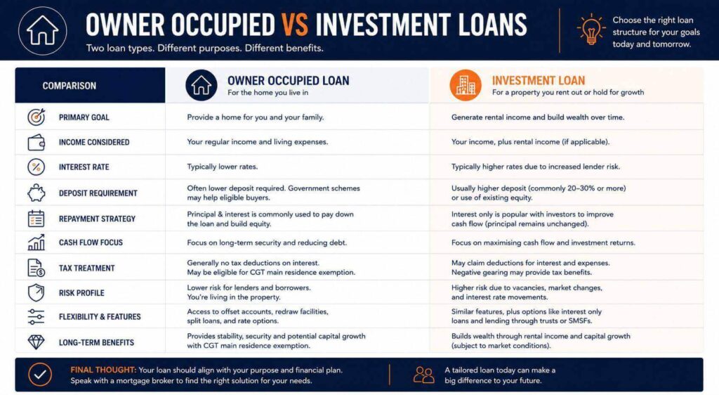 The difference between owner occupied vs investment loans