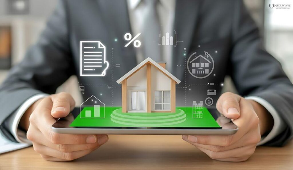home loan market represented digitally from a tablet by a mortgage broker